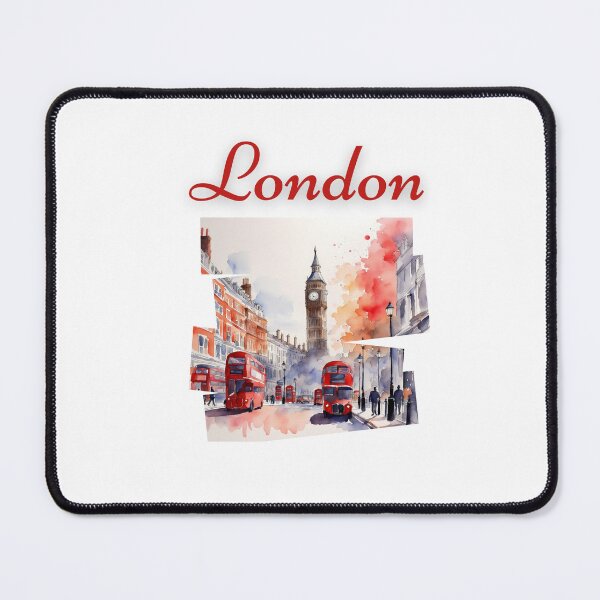 Item preview, Watercolour London autumn, fall,  Big Ben, phone, red bus doubledecker designed and sold by Coolparrotgirl.