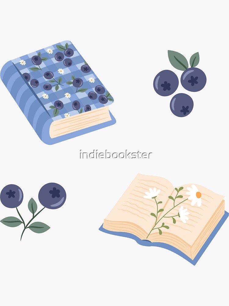 Aperçu 3 sur 3. Sticker avec l'œuvre ensemble de livres sur les myrtilles créée et vendue par indiebookster.