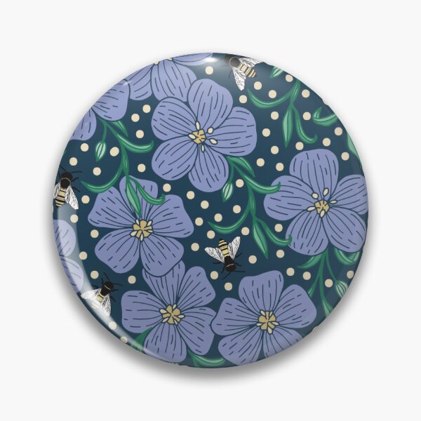 Item preview, Bees and Blue Flax- dark blue  designed and sold by AmberMaeJacobs.