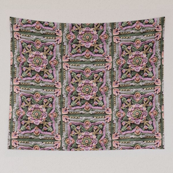 Artikelvorschau, Rosa und grünes, kompliziertes Oma-Quadrat mit Blumenmuster entworfen und verkauft von NuttyCottage.
