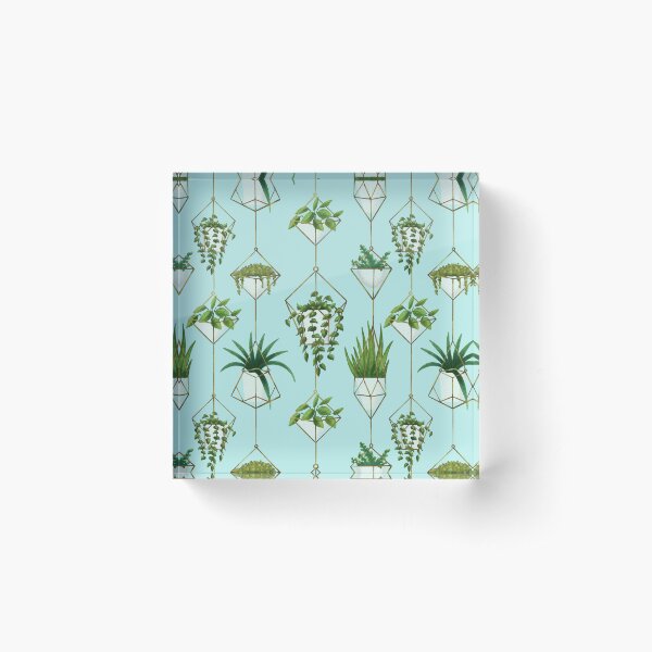 Geometric Hanging Houseplant Pattern, Light Blue Acrylic Block
