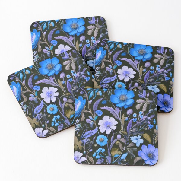 Item preview, Blue Field flowers on black designed and sold by Flowersonstuff.