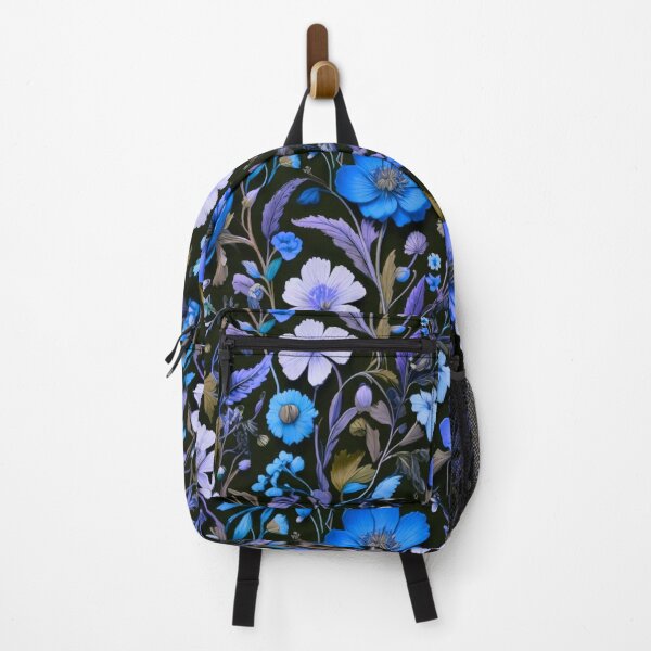 Item preview, Blue Field flowers on black designed and sold by Flowersonstuff.