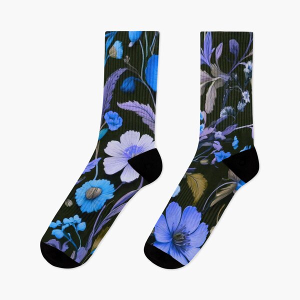 Item preview, Blue Field flowers on black designed and sold by Flowersonstuff.
