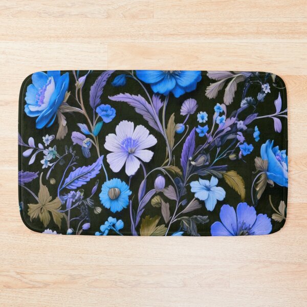 Item preview, Blue Field flowers on black designed and sold by Flowersonstuff.
