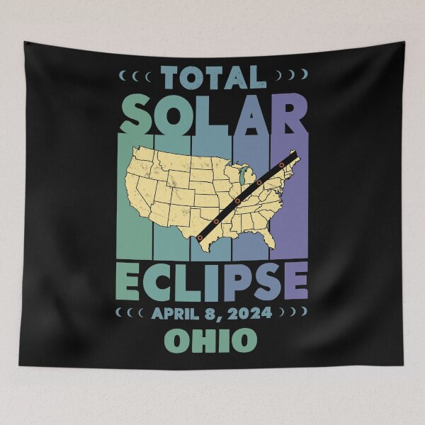 Item preview, Ohio Total Solar Eclipse with MAP - in Green and Blue Hues 2024 April 8 designed and sold by EmeraldeaArt.