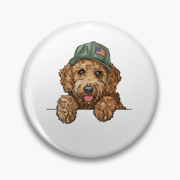 Item preview, GoldenDoodle wearing trucker hat American flag designed and sold by RetroPrints.
