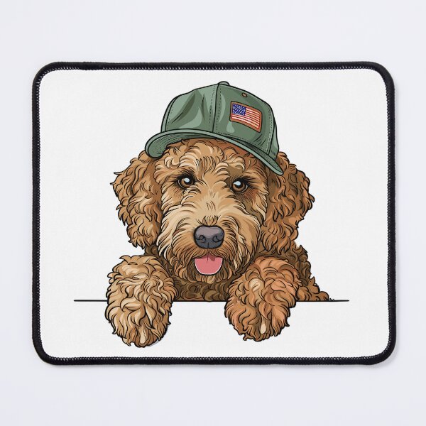 Item preview, GoldenDoodle wearing trucker hat American flag designed and sold by RetroPrints.