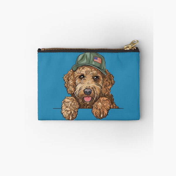 Item preview, GoldenDoodle wearing trucker hat American flag designed and sold by RetroPrints.
