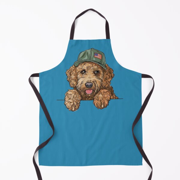 Item preview, GoldenDoodle wearing trucker hat American flag designed and sold by RetroPrints.
