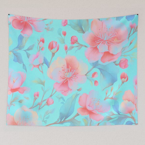 Item preview, Dainty petals on a blue background  designed and sold by Flowersonstuff.