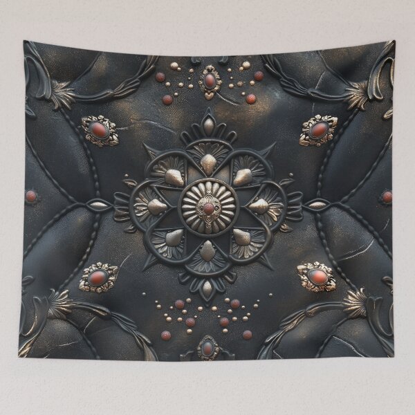 Item preview, Mandala in black leather and gold and coral ornaments designed and sold by Fantasyplus.