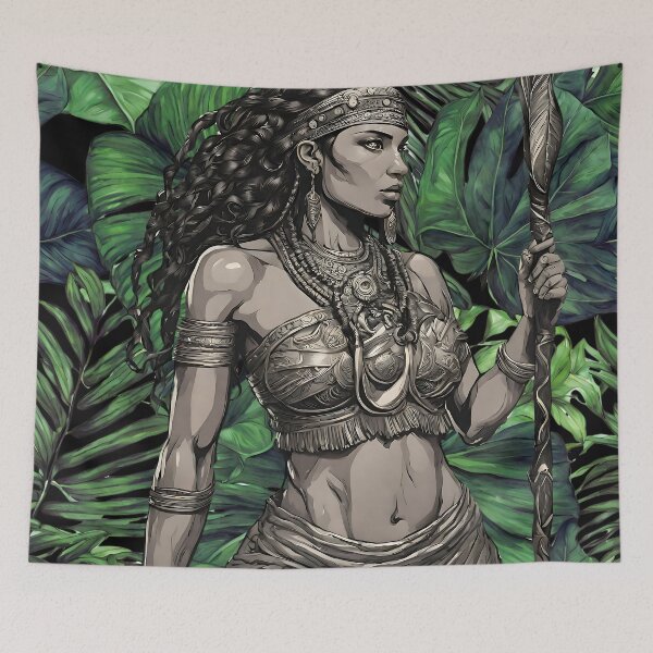Item preview, Aztec Warrior Woman - Jungle Leaf Background designed and sold by GWTF-Designs.