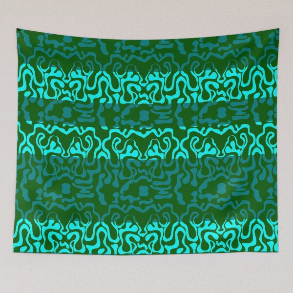 Item preview, Green on Teal and Aqua Squiggle Stripes designed and sold by GreyMoonForest.