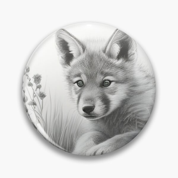 Item preview, Black and white wolf cub pencil drawing designed and sold by Pencil-Art.