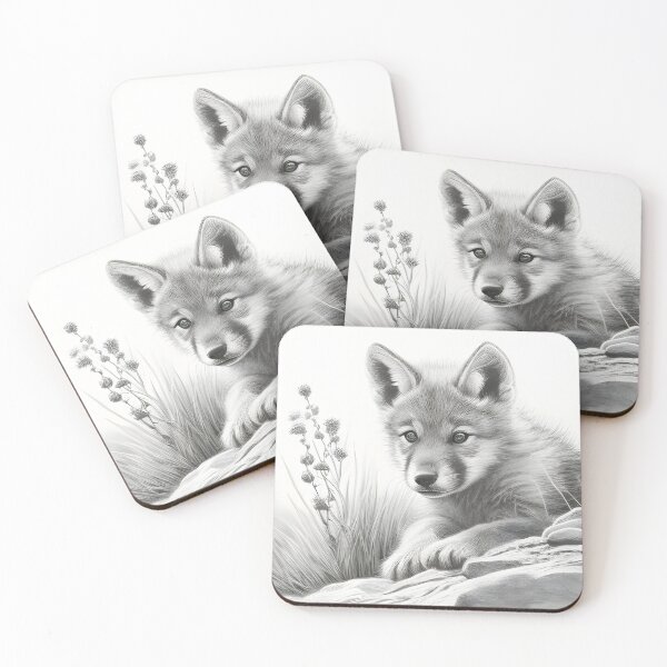 Item preview, Black and white wolf cub pencil drawing designed and sold by Pencil-Art.