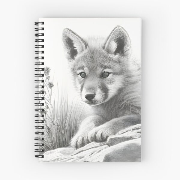 Item preview, Black and white wolf cub pencil drawing designed and sold by Pencil-Art.