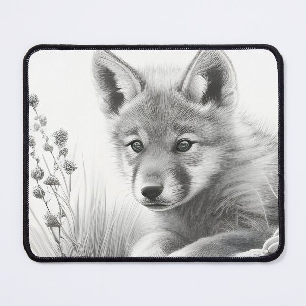 Item preview, Black and white wolf cub pencil drawing designed and sold by Pencil-Art.