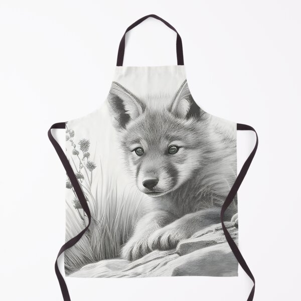 Item preview, Black and white wolf cub pencil drawing designed and sold by Pencil-Art.