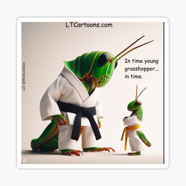 Young Grasshopper On His Journey To Kug Fu Black Belt Sticker