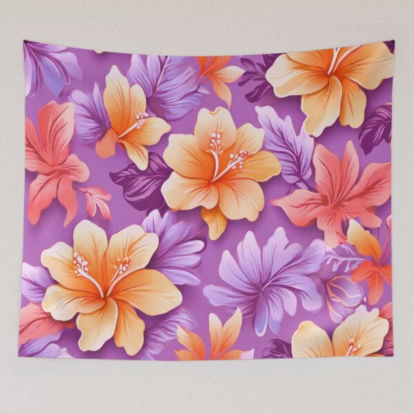 Item preview, Yellow hibiscus on Mauve  designed and sold by Flowersonstuff.