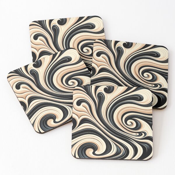Item preview, Retro Liquid Swirl Abstract Pattern in Black and Almond Cream designed and sold by asbno19.
