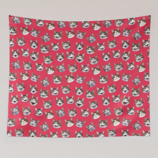 Item preview, Funny shocked cat face pattern seamless red designed and sold by BeebooDesign.