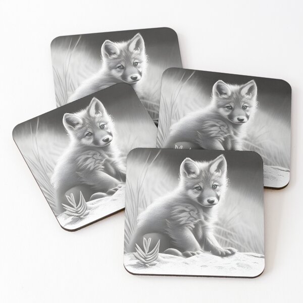Item preview, Black and white wolf cub pencil drawing designed and sold by Pencil-Art.