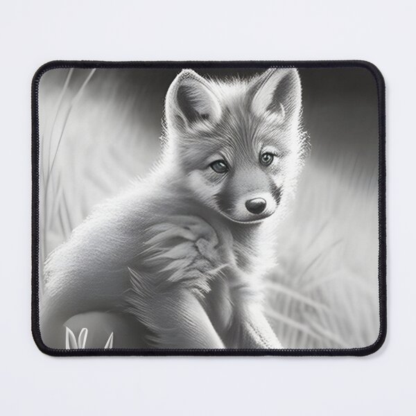 Item preview, Black and white wolf cub pencil drawing designed and sold by Pencil-Art.