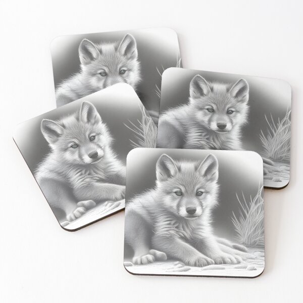 Item preview, Black and white wolf cub pencil drawing designed and sold by Pencil-Art.