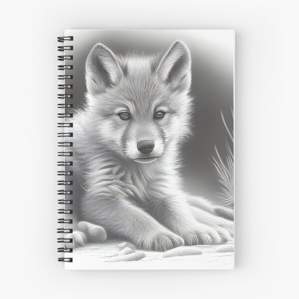 Item preview, Black and white wolf cub pencil drawing designed and sold by Pencil-Art.