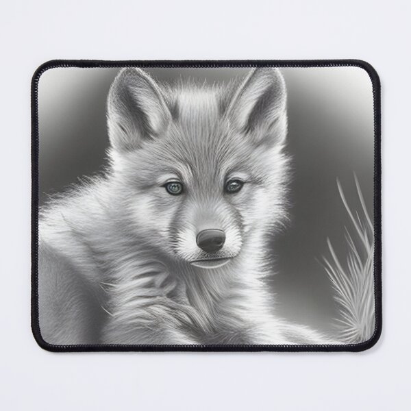 Item preview, Black and white wolf cub pencil drawing designed and sold by Pencil-Art.