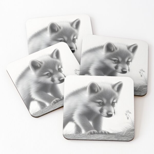 Item preview, Black and white wolf cub pencil drawing designed and sold by Pencil-Art.