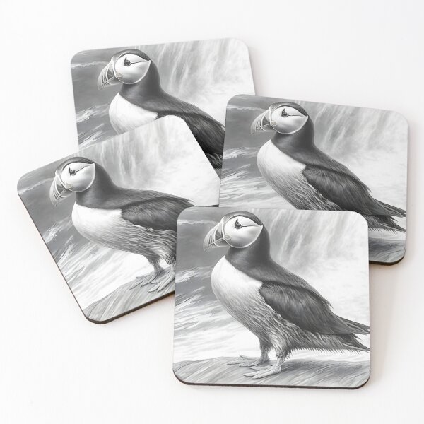 Item preview, Black and white puffin pencil drawing designed and sold by Pencil-Art.