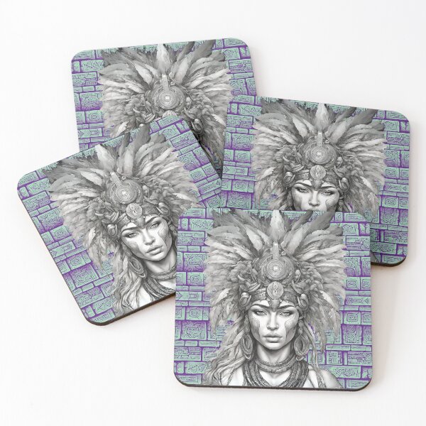 Item preview, Aztec Warrior Woman - Minty Glitch Temple Block Background designed and sold by GWTF-Designs.