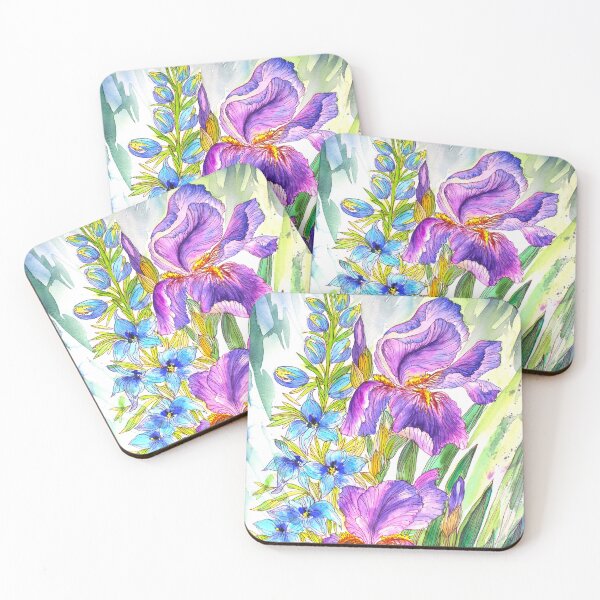 Item preview, Iris and Delphinium Flowers Watercolor Painting designed and sold by Svitlana Prouty.