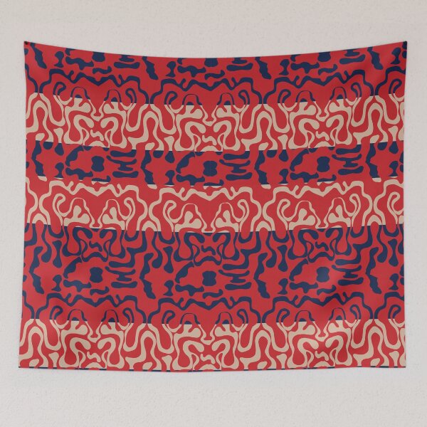 Item preview, Red on Blue and Tan Squiggle Stripes designed and sold by GreyMoonForest.