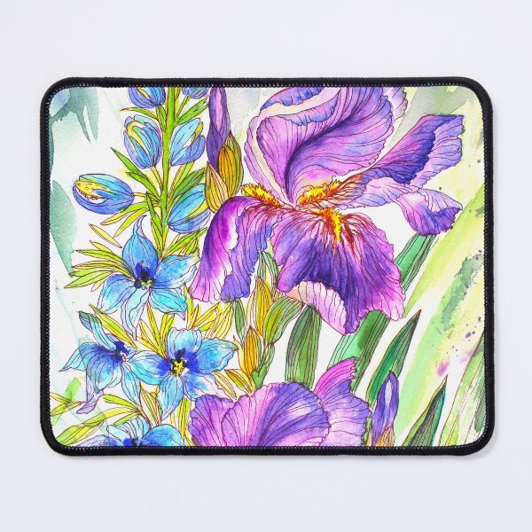 Item preview, Iris and Delphinium Flowers Watercolor Painting designed and sold by Svitlana Prouty.