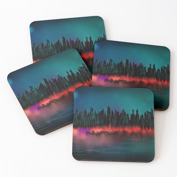 Item preview, The Wicked City - Blue Teal Purple Red Cityscape designed and sold by Joey Santiago.