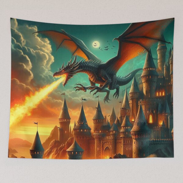 Item preview, Dragon above the castle. designed and sold by MyHappyArtShop.