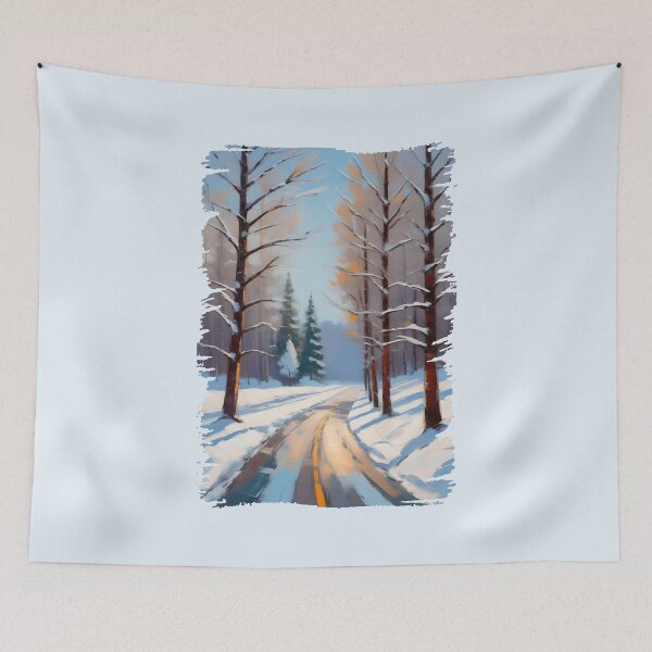 Item preview, Winter, snow, trees, road, impressionist painting designed and sold by lonelymoony.