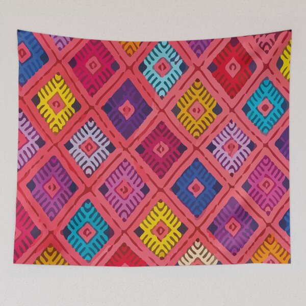 Item preview, Maximalist decor geometric embroidery multicolor patchwork vibrant folk art designed and sold by T-Mex.