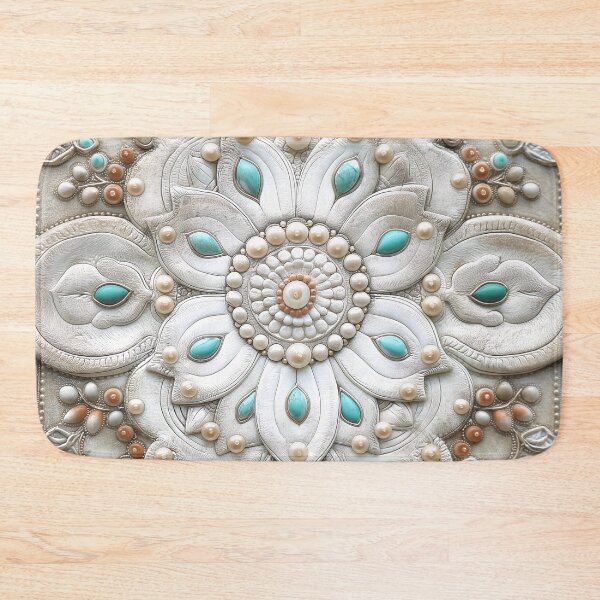 Item preview, Mandala in hammered beige leather, pearls and turquoise designed and sold by Fantasyplus.