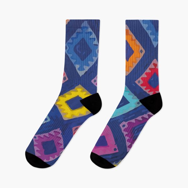 Item preview, Royal blue rainbow geometric mexican embroidery maximalist decor  designed and sold by T-Mex.