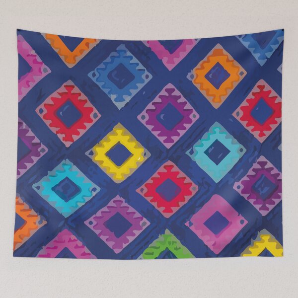 Item preview, Royal blue rainbow geometric mexican embroidery maximalist decor  designed and sold by T-Mex.