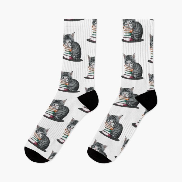 Item preview, A sleepy kitten cuddled up with a stack of books. designed and sold by MaateoDesign.