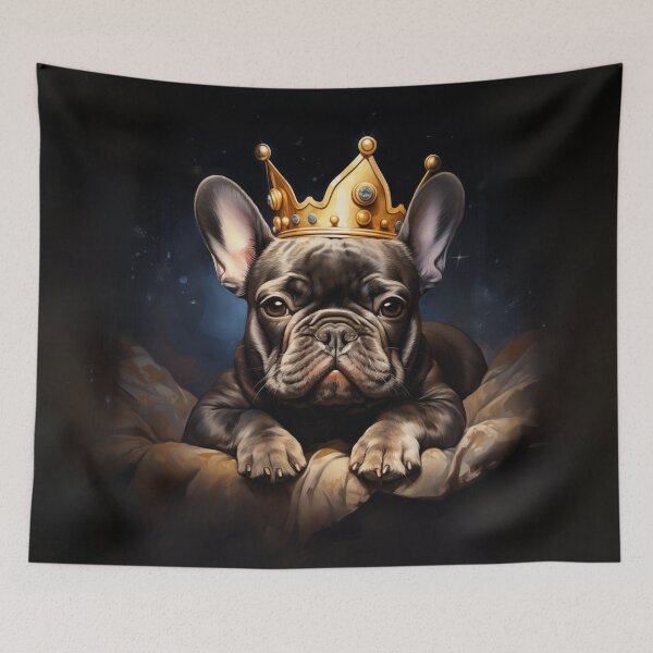 Item preview, King French Bulldog on velvet pillow with crown designed and sold by Daydreamsatdawn.