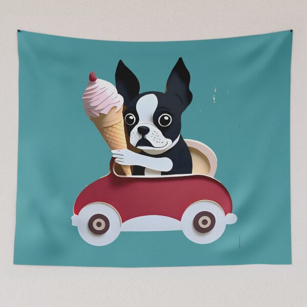 Item preview, Boston Terrier Taking His Ice-cream Cone To Go (No Background) designed and sold by Hall-O-Gram.