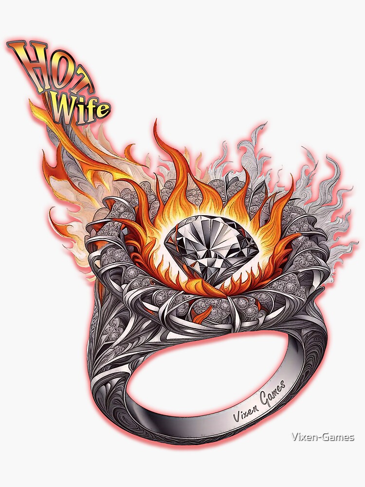 Thumbnail 4 of 4, Sticker, Hot Wife Wedding Ring Fire designed and sold by Vixen-Games.
