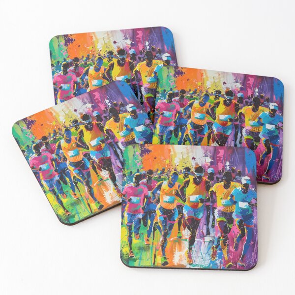 Item preview, Abstract depiction marathon runners racing vivid colours Active Outdoors Inspired Art designed and sold by CDC40.